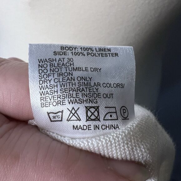 Mos Mosh Women's Cream Listen to Heart Peace Sequin Linen Size Medium Gosh Tee - Picture 9 of 9